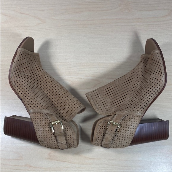 Sam Edelman Easton Perforated Tan Suede Heeled Boots with Peep Toe - Picture 6 of 9